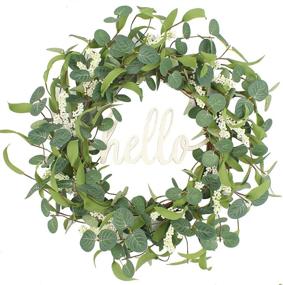 img 4 attached to 🌿 Delicaft Eucalyptus Wreath 18 inches: Artificial Green Spring Wreath for Indoor Front Door Home Wall Window Décor - Perfect for Weddings, Farmhouse Parties, and Festivals (Green with Hello sign)