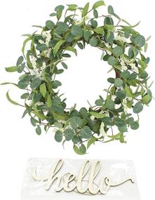 img 3 attached to 🌿 Delicaft Eucalyptus Wreath 18 inches: Artificial Green Spring Wreath for Indoor Front Door Home Wall Window Décor - Perfect for Weddings, Farmhouse Parties, and Festivals (Green with Hello sign)