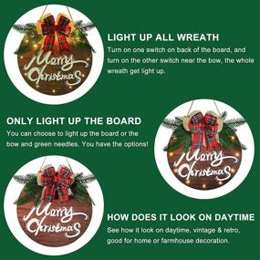 img 1 attached to 🎄 Davsolly Merry Christmas LED Light Up Door Sign: Festive Wooden Wreath with Plaid Bow for Indoor and Outdoor Holiday Décor