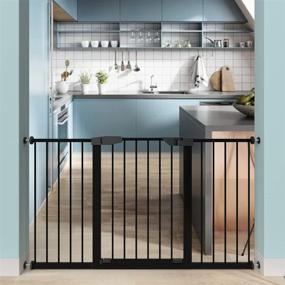 img 4 attached to 🚪 Allaibb Auto Close Tension Metal White Child Pet Safety Gate - Pressure Mount for Stairs, Doorways, and Kitchen (Black,Adjustable 59.84"-62.60")