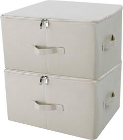 img 4 attached to 📦 Pack of 2 Collapsible Storage Bins with Lids, Beige Color - Ideal Closet Organizer to Declutter, Store and Organize your Belongings