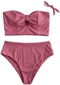 img 4 attached to 👙 Stylish ZAFUL Women Keyhole Bandeau Tankini: Removable Straps, High Waisted Two-Piece Swimsuit