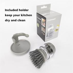 img 2 attached to 🧼 DAPOWER Soap Dispensing Palm Scrub Brush with Drip Tray - Kitchen Sink Cleaning Brush Set for Dishes, Pots, Pans - Gray