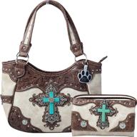 timeless western turquoise cross laser cut concealed carry handbag and wallet set logo