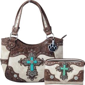 img 4 attached to Timeless Western Turquoise Cross Laser Cut Concealed Carry Handbag and Wallet Set