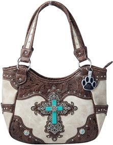 img 3 attached to Timeless Western Turquoise Cross Laser Cut Concealed Carry Handbag and Wallet Set