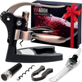 img 4 attached to Premium VINABON 6-Piece Wine Opener Set - All-in-One Manual Lever Corkscrew with Wine Aerator, Foil Cutter, Stopper, Stand - Perfect for Wine Bottles, includes WineGuide eBook