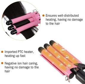 img 2 attached to 🌊 MODVICA 3 Barrel Curling Iron Wand 26mm Hair Waver: Adjustable Temperature Ceramic Hair Curling Iron (Pink) for Enchanting Waves!