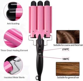 img 1 attached to 🌊 MODVICA 3 Barrel Curling Iron Wand 26mm Hair Waver: Adjustable Temperature Ceramic Hair Curling Iron (Pink) for Enchanting Waves!