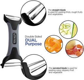 img 2 attached to 🍊 Heavy Duty Double Sided Dual Purpose Non Slip Grip Peeler for Potatoes, Vegetables, Oranges - Ultra Sharp Stainless Steel Straight and Serrated Blades, Dishwasher Safe - Apple & Fruit Y Peeler