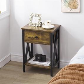 img 1 attached to 🏺 VECELO Modern Side End Table, Nightstand with Storage Shelf and Bin Drawer – Antique Brown for Living Room, Bedroom, Lounge, Sofa Couch