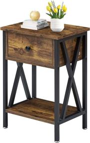 img 4 attached to 🏺 VECELO Modern Side End Table, Nightstand with Storage Shelf and Bin Drawer – Antique Brown for Living Room, Bedroom, Lounge, Sofa Couch