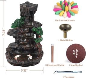 img 1 attached to SOLEJAZZ Backflow Incense Burner Waterfall Tower +120 🔥 Cones & 30 Sticks + Home Decor Aromatherapy Ornament