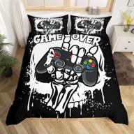 black twin size gamer skull comforter cover - tie dye duvet set for kids boys, juvenile gamer room decor - sugar skull games bedding with hand skeleton gamepad design - child room decor, gaming bed sets - 2pcs logo