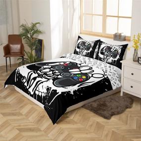 img 1 attached to Black Twin Size Gamer Skull Comforter Cover - Tie Dye Duvet Set for Kids Boys, Juvenile Gamer Room Decor - Sugar Skull Games Bedding with Hand Skeleton Gamepad Design - Child Room Decor, Gaming Bed Sets - 2Pcs