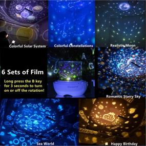 img 3 attached to Multifunction Kids Bedroom Night Light: 360°Rotating Star Projector Lamp with 6 Films of Early Education - Perfect for Baby’s Bedroom, Shower, and Kid's Festival Gifts. 6 Modes USB and 3AA Battery Power Supply