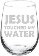 wine glass goblet: hilarious jesus touched my water design (17 oz stemless) logo