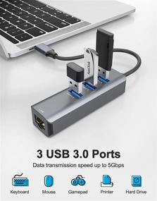 img 2 attached to 💻 ABLEWE USB C to Ethernet Adapter - 4-in-1 RJ45 to USB C Thunderbolt 3/Type-C Gigabit Ethernet LAN Network Adapter for MacBook Pro 2020/2019/2018, MacBook Air, Dell XPS, Chromebook, Linux, Galaxy S20