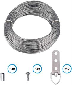 img 1 attached to 🖼️ Stainless Steel Picture Hanging Wire Kit - Includes 10 D-Ring Picture Hangers with Screws and 20 Aluminum Crimping Loop Sleeves - Supports up to 110 Lbs - 1.5mm x 65 Feet