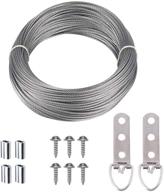 🖼️ stainless steel picture hanging wire kit - includes 10 d-ring picture hangers with screws and 20 aluminum crimping loop sleeves - supports up to 110 lbs - 1.5mm x 65 feet logo