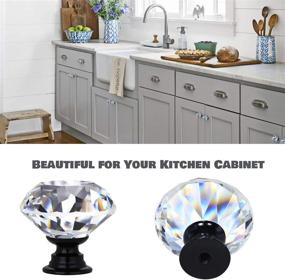 img 1 attached to 🔲 DeElf 12 PCS Clear Crystal Glass Drawer Cabinet Pulls Knobs Diamond Shape Decorative - Black Color Base - 30mm (1-1/4") for Kitchen, Dresser