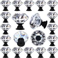 🔲 deelf 12 pcs clear crystal glass drawer cabinet pulls knobs diamond shape decorative - black color base - 30mm (1-1/4") for kitchen, dresser logo