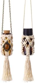 img 4 attached to Dahey Mini Macrame Hanging Bottle Charms for Car Rear View Mirror - Boho Car Ornament Decor with Waxed Rope Wrap - Perfect for Car or Home