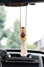 img 3 attached to Dahey Mini Macrame Hanging Bottle Charms for Car Rear View Mirror - Boho Car Ornament Decor with Waxed Rope Wrap - Perfect for Car or Home