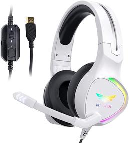 img 4 attached to 🎧 Nivava K12 White Gaming Headset: 7.1 Surround Sound PS4 Headset with Noise Cancelling Mic, RGB Lights for PC, PS5, Mac & More!