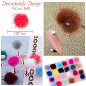 img 3 attached to FEQO 24 шт. Ногтей Pom Пушистый шар 3D съемный Pom Charm Faux Fur Ball с отстегивающимся основанием для дизайна ногтей Nail Tip Decoration (Яркий цвет)