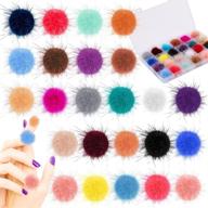 feqo 24 pieces nail pom fluffy ball 3d detachable pom charm faux fur ball with removable base for nail art design nail tip decoration (bright color) logo