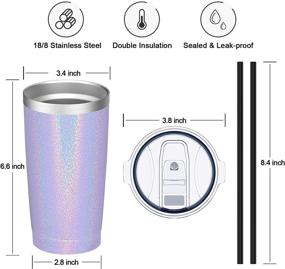img 3 attached to Rainbow Lavender Purple Aikico 20oz Travel Tumbler - Vacuum Insulated Coffee 🌈 Mug with Splash Proof Lid, Stainless Steel Double Wall Thermos and Black Straws