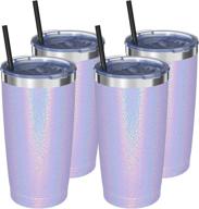 rainbow lavender purple aikico 20oz travel tumbler - vacuum insulated coffee 🌈 mug with splash proof lid, stainless steel double wall thermos and black straws logo