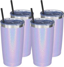 img 4 attached to Rainbow Lavender Purple Aikico 20oz Travel Tumbler - Vacuum Insulated Coffee 🌈 Mug with Splash Proof Lid, Stainless Steel Double Wall Thermos and Black Straws