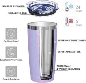 img 1 attached to Rainbow Lavender Purple Aikico 20oz Travel Tumbler - Vacuum Insulated Coffee 🌈 Mug with Splash Proof Lid, Stainless Steel Double Wall Thermos and Black Straws