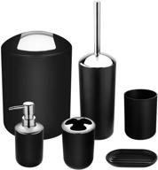 myfamirea 6 pcs black plastic bathroom accessory set: toothbrush cup, holder, soap dish, dispenser, trash can, toilet brush set logo