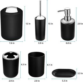 img 3 attached to MYFAMIREA 6 PCS Black Plastic Bathroom Accessory Set: Toothbrush Cup, Holder, Soap Dish, Dispenser, Trash Can, Toilet Brush Set