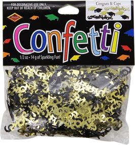 img 1 attached to Beistle Congrats and Caps Confetti: 0.5 oz Black/Gold Shimmering Celebration Décor