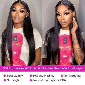 img 3 attached to 👩 Парики Antimi Lace Front - Волосы человека, предварительно выбранные 20" прямые HD Lace Frontal Парики для черных женщин - 100% бразильские девственные волосы, плотность 150% с детскими волосами - Натуральный цвет, 20 дюймов