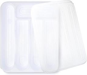 img 1 attached to White Plastic Flatware Tray with Lid - Silverware & 🍴 Utensil Drawer Organizer, Countertop Storage Container for Kitchen Cutlery - Enhanced SEO