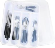 white plastic flatware tray with lid - silverware & 🍴 utensil drawer organizer, countertop storage container for kitchen cutlery - enhanced seo logo