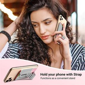 img 3 attached to ULAK Phone Card Holder with Strap: Adhesive Credit Card Wallet Stand for iPhones, Androids, and Samsung Galaxy (iPhone 11/XR/Max, Note 20). Rose Gold Stripe Design