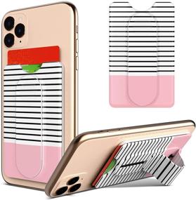 img 4 attached to ULAK Phone Card Holder with Strap: Adhesive Credit Card Wallet Stand for iPhones, Androids, and Samsung Galaxy (iPhone 11/XR/Max, Note 20). Rose Gold Stripe Design