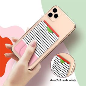 img 1 attached to ULAK Phone Card Holder with Strap: Adhesive Credit Card Wallet Stand for iPhones, Androids, and Samsung Galaxy (iPhone 11/XR/Max, Note 20). Rose Gold Stripe Design