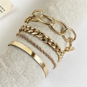 img 2 attached to 💎 YBMYCM 3-8PCS Chain Link Bracelet: 14K Gold Plated Cuban Bead Bangles for Women - Adjustable & Dainty Jewelry Gifts