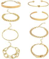 💎 ybmycm 3-8pcs chain link bracelet: 14k gold plated cuban bead bangles for women - adjustable & dainty jewelry gifts logo