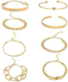 img 4 attached to 💎 YBMYCM 3-8PCS Chain Link Bracelet: 14K Gold Plated Cuban Bead Bangles for Women - Adjustable & Dainty Jewelry Gifts