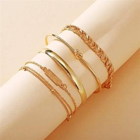 img 1 attached to 💎 YBMYCM 3-8PCS Chain Link Bracelet: 14K Gold Plated Cuban Bead Bangles for Women - Adjustable & Dainty Jewelry Gifts