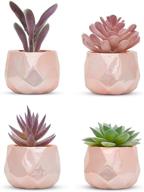 🌸 nordik set of 4 rose gold desk plants - women's office decor, indoor, living room, bedroom, home and desk decor – pink faux succulents in geometric ceramic planters logo