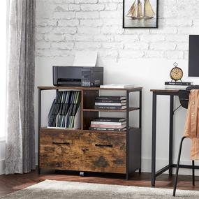 img 3 attached to Industrial Rustic Brown and Black File Cabinet with Open Shelves, Drawer, and Casters for Home Office - VASAGLE Printer Stand for A4 and Letter Sized Documents (UOFC043B01)